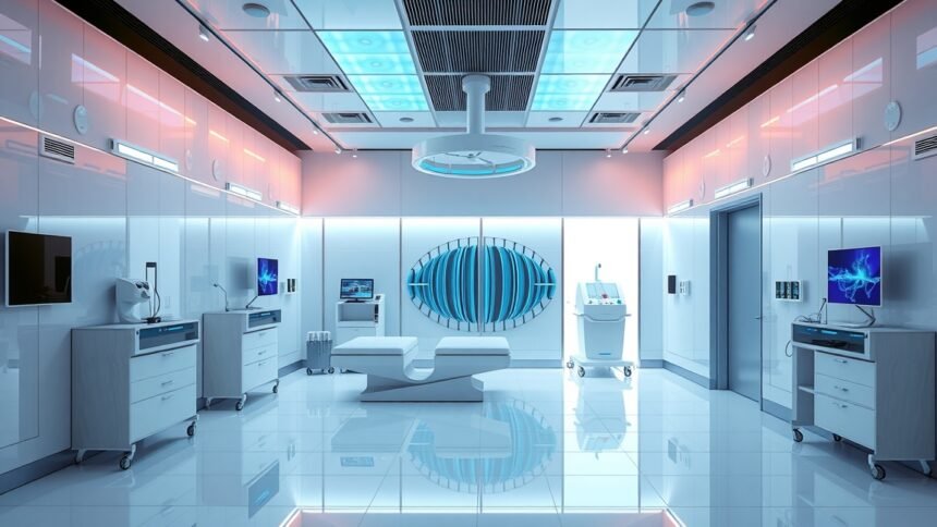 Modern lézerterápiás kezelőhelyiség