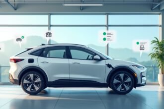 Elektromos autó töltőállomás mellett, belső térben