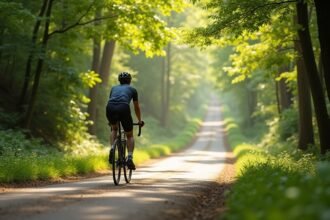 Kerékpáros a természetben, friss levegőn, kerékpározás közben