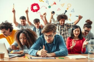 Egy fiatalokból álló csoport, akik kreatív ötleteken dolgoznak