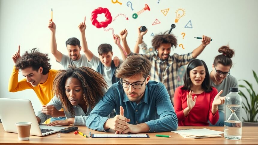 Egy fiatalokból álló csoport, akik kreatív ötleteken dolgoznak