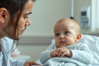 Csecsemő orvossal a Dévény torna kockázatairól szóló konzultáción.