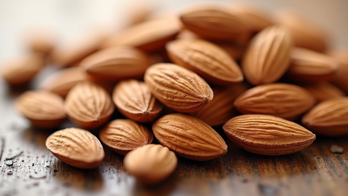 Keserű mandulák közelről, a természetes táplálkozás részévé téve.