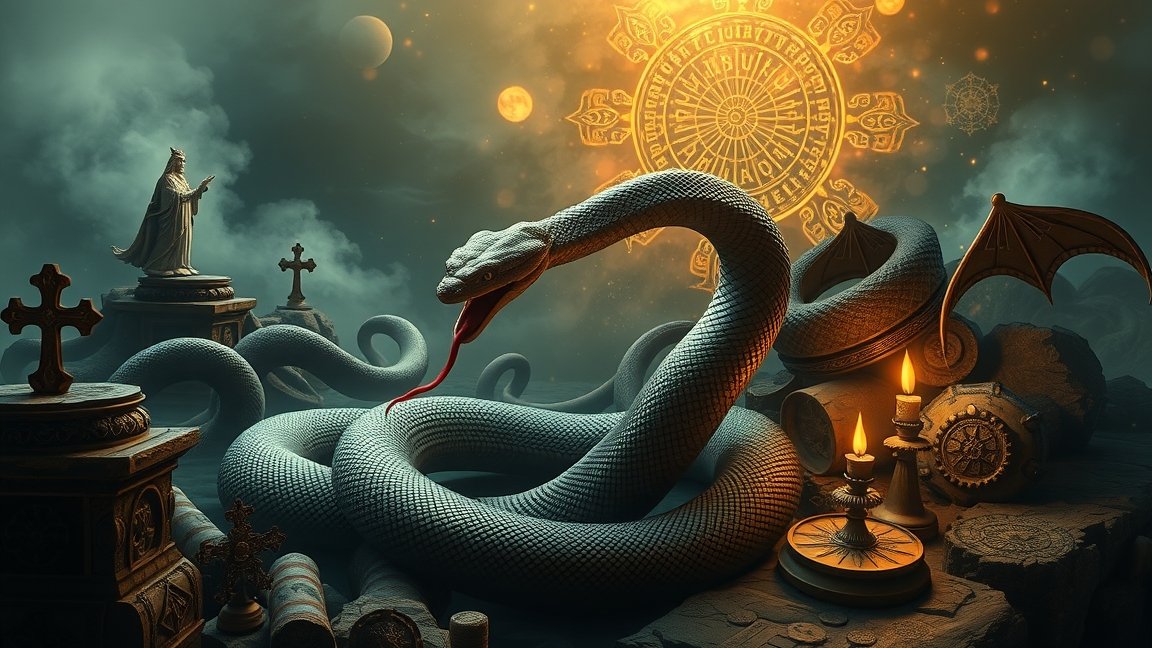 Kígyó álmok szimbolikája és értelmezése egy varázslatos képen.