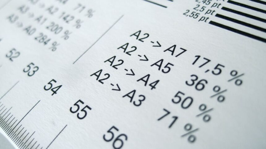 Papírméretek arányai A2-től A7-ig, méretarányok átalakulása