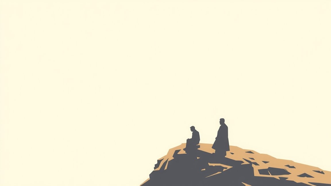 Két figura ül egy sziklán, a terhesség trimesztereinek szimbólumaként.