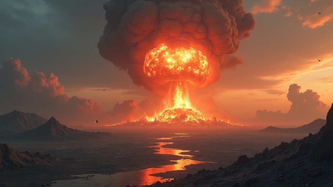 Atombomba robbanása egy pusztító tájban