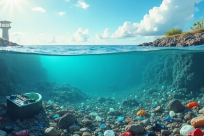 Műanyagszennyezés a víz alatt, romló környezeti állapotokkal.