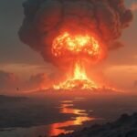 Atombomba robbanása egy pusztító tájban