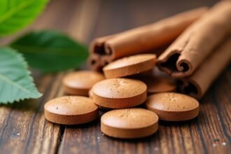 Fahéj tabletta és fahéjtekercsek egészséges élelmiszerekhez