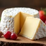 Camembert sajt friss gyümölcsökkel és mandulával díszítve