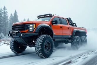 Hatkerekű hajtású jármű havas terepen, kiemelkedő teljesítménnyel.