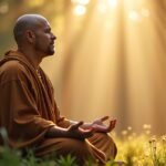 Férfi meditál a természetben, Jézus-imával és belső békével.