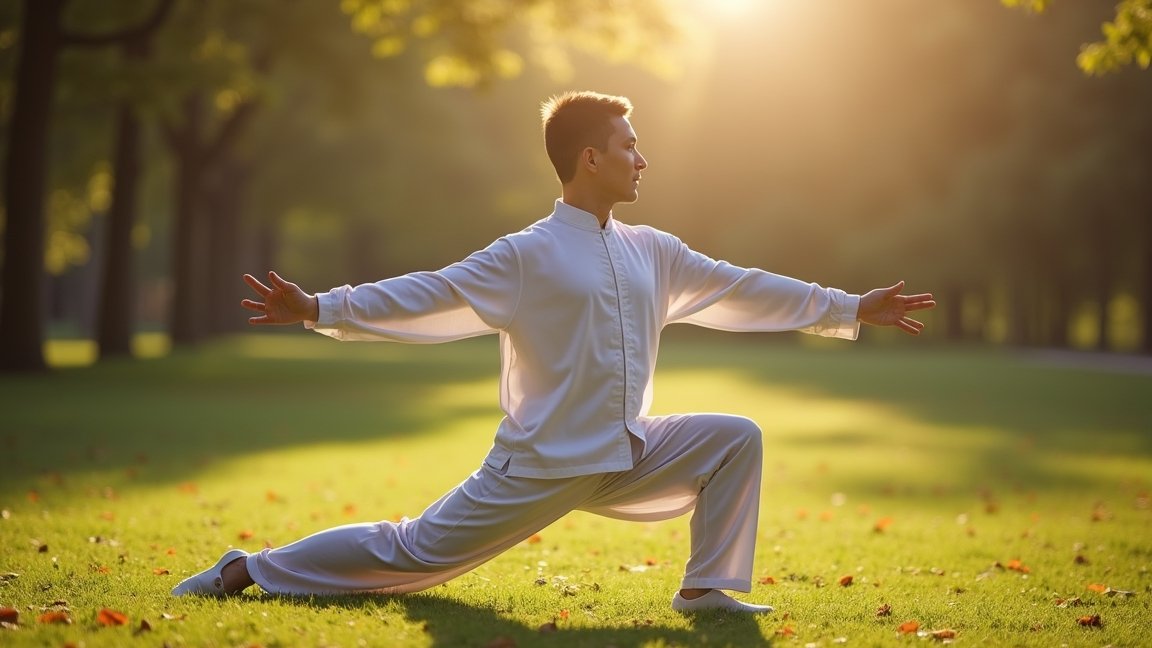 Chi Kung gyakorlatban lévő személy a természetben