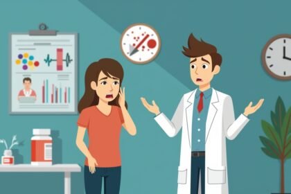 Orvos és beteg beszélgetése a vérnyomáscsökkentő gyógyszerek mellékhatásairól.