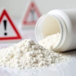 Xilit por és figyelmeztető táblák egészségügyi veszélyekkel kapcsolatban