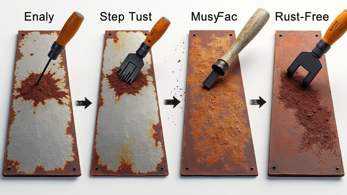 Lépes rozsdátlanítás folyamatának bemutatása: rozsdás és tiszta felületek