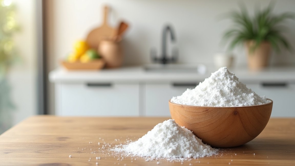 Szódabikarbóna és bórax a konyhában, természetes tisztításhoz.