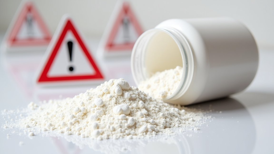 Xilit por és figyelmeztető táblák egészségügyi veszélyekkel kapcsolatban