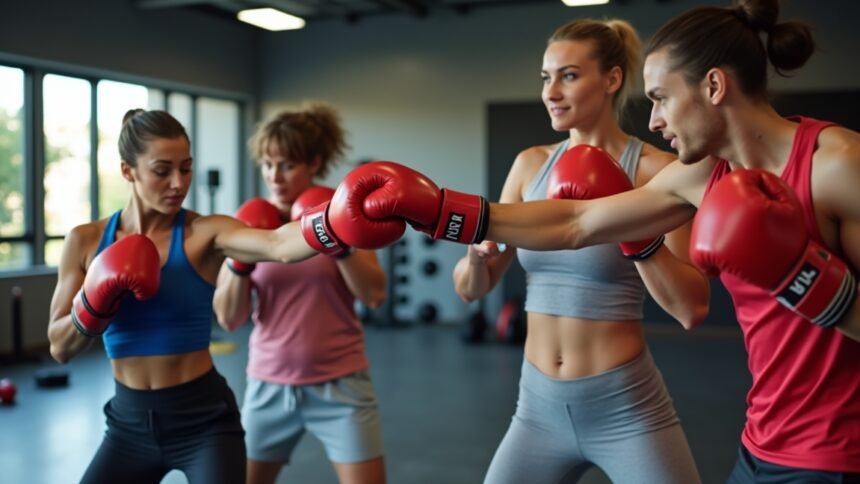 Kickbox edzés csoportban, amely erősíti az önbizalmat és a fittséget.