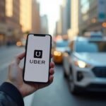 Uber alkalmazás mobiltelefonon városi környezetben