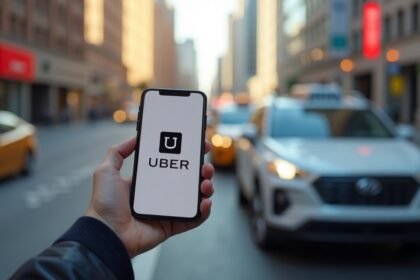 Uber alkalmazás mobiltelefonon városi környezetben