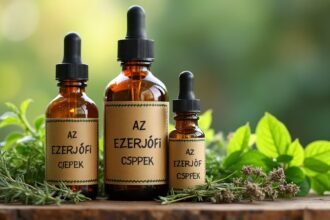 Ezerjófű cseppek üvegpalackok természetes gyógymódhoz