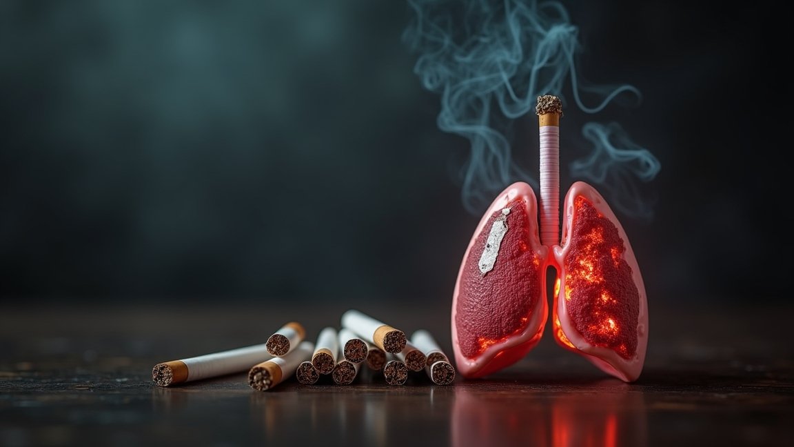 Dohányzás káros hatásai a tüdőre, cigaretta és tüdőszimbólum