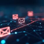 Digitális levelezés ikonok hálózata, elektronikus kommunikáció ábrázolása