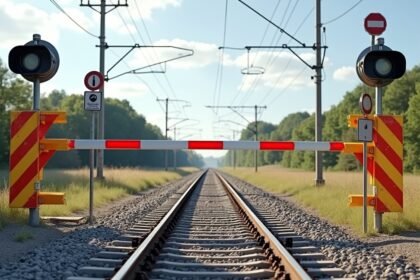 Vasúti sorompók és fényjelzések síneken való átkeléshez