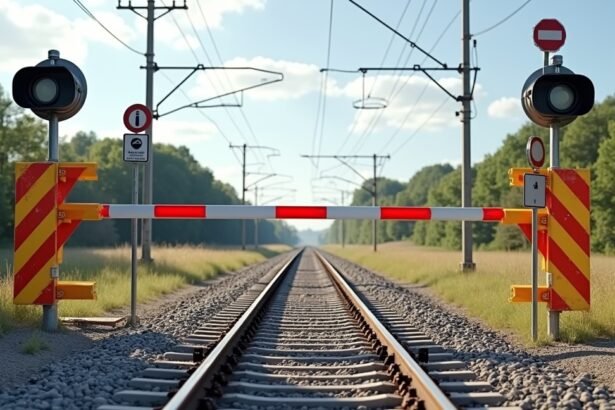 Vasúti sorompók és fényjelzések síneken való átkeléshez