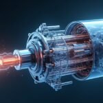 Modern elektromos motor részletes ábrázolása árammal és mágneses térrel.