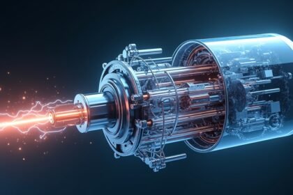 Modern elektromos motor részletes ábrázolása árammal és mágneses térrel.