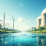 Hagyományos és megújuló energiaforrások tája, víz, szél és áramszolgáltatás