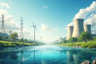 Hagyományos és megújuló energiaforrások tája, víz, szél és áramszolgáltatás