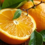Szeletelt keserűnarancs és levelek, friss és egészséges megjelenés